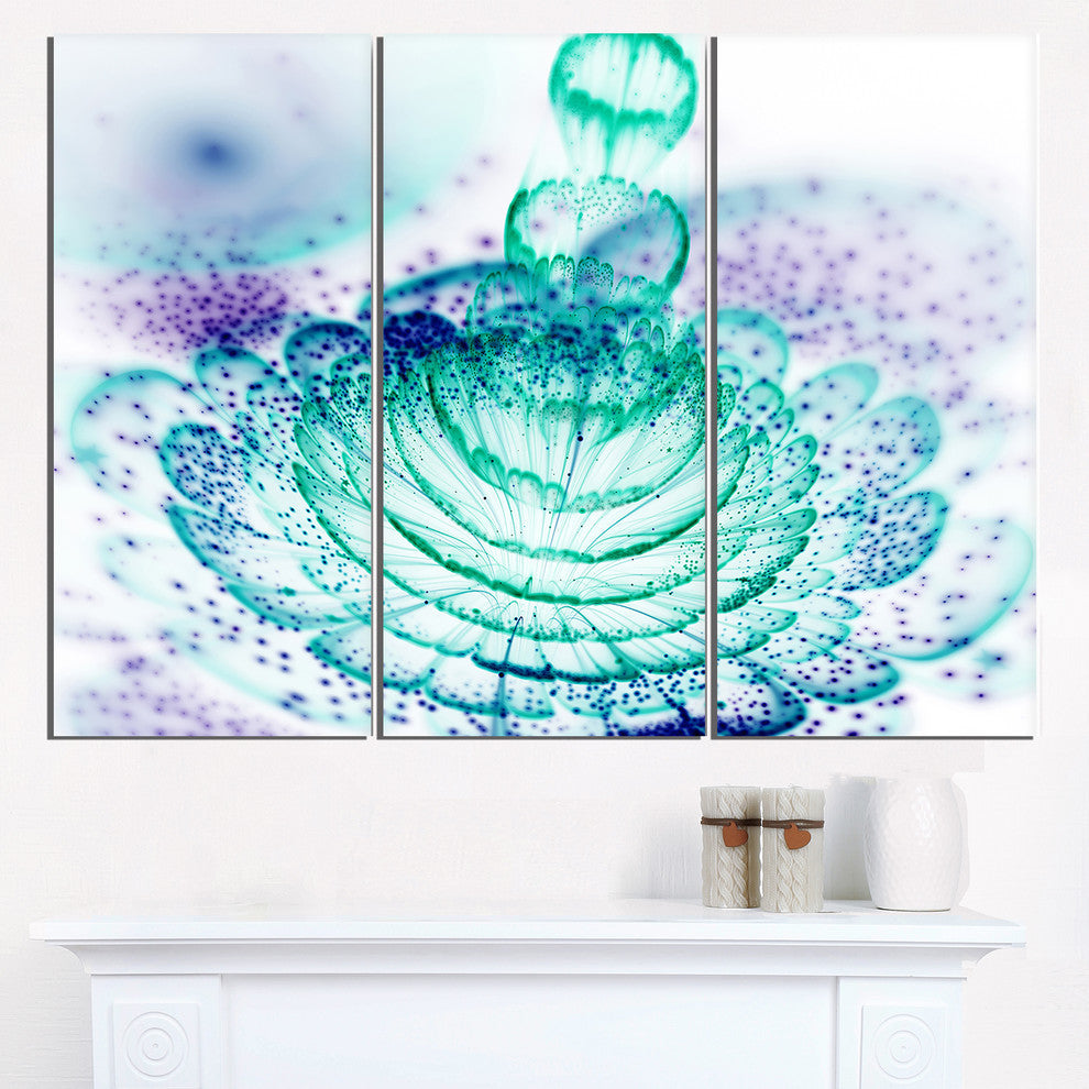 "Light Blue Fractal Flower" Metal Wall Art, 3 Panels, 36"x28"
