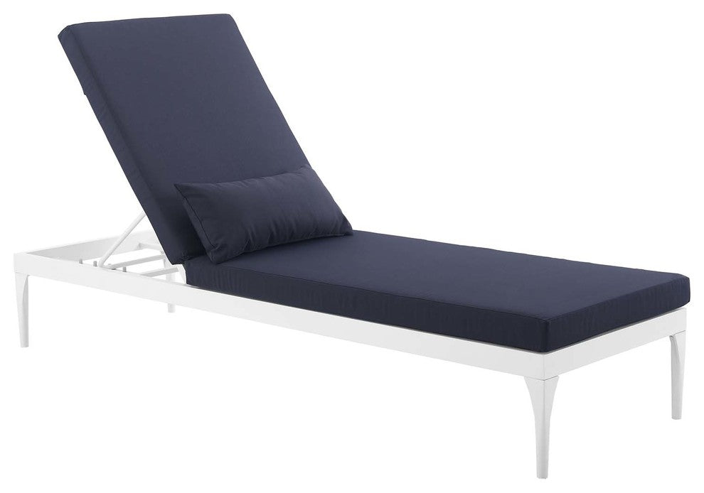 White Navy Perspective Cushion Outdoor Patio Chaise Lounge Chair