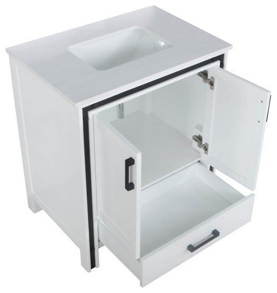 Ziva White 30" Single Vanity, Cultured Marble Top, White Square Sink