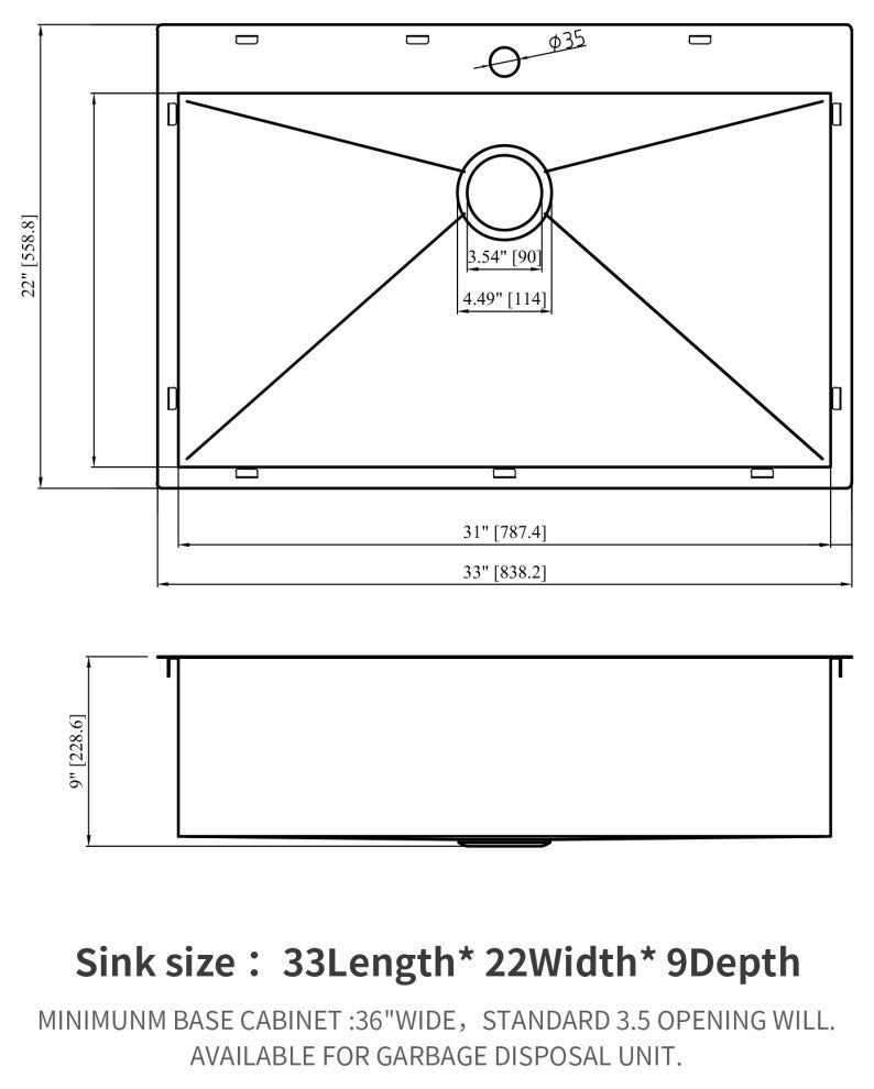 Stainless Steel 33 in. Single Bowl Drop-In Kitchen Sink with Bottom Grid