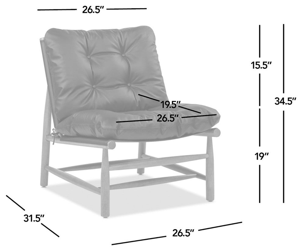 Oxford 26.5" Leather Mid-Century Modern Accent Chair, Noir Black