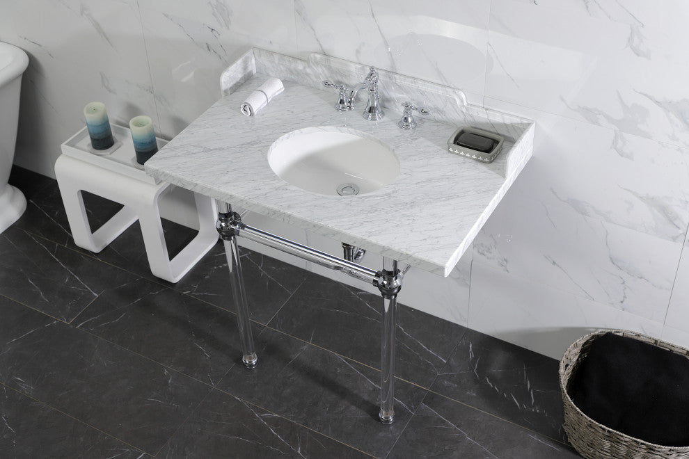 Kingston Brass LMS3630MA1 36" Carrara Marble Console Sink, Acrylic Legs