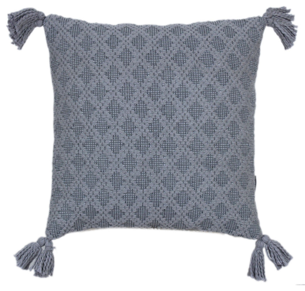 Grey Machine Woven with Tassels Hughes Throw Pillow, 20" x 20"