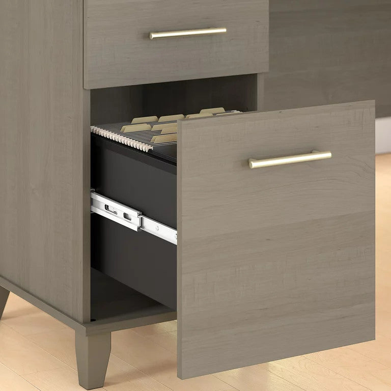 Transitional Desk, Large Design With Wire Management & 2 Drawers, Ash Gray