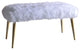 18" X 38" X 20" White Faux Fur Gold Metal Upholstered (Seat) Bench