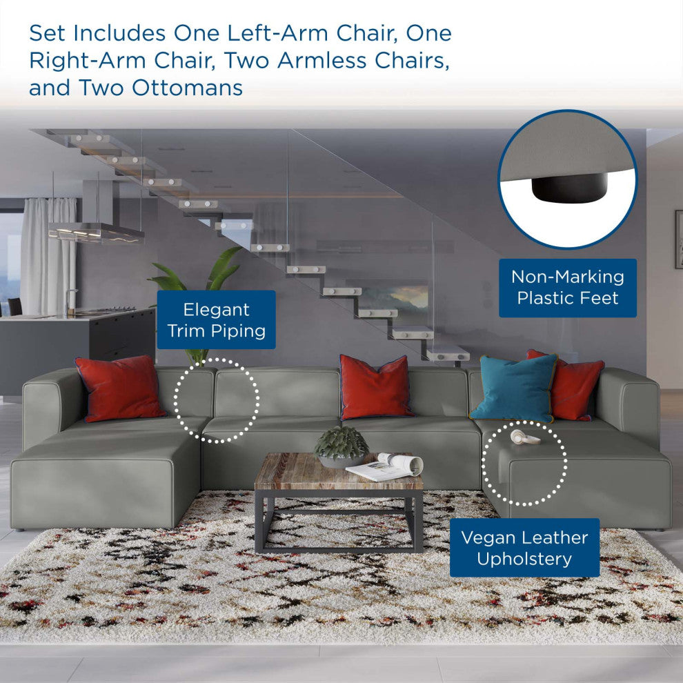 Sectional Sofa Set, Faux Vegan Leather, Gray, Modern, Lounge Hospitality
