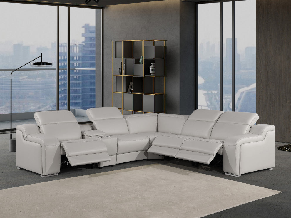 Marco-6-Piece, 3-Power Reclining Italian Leather Sectional, Light Gray
