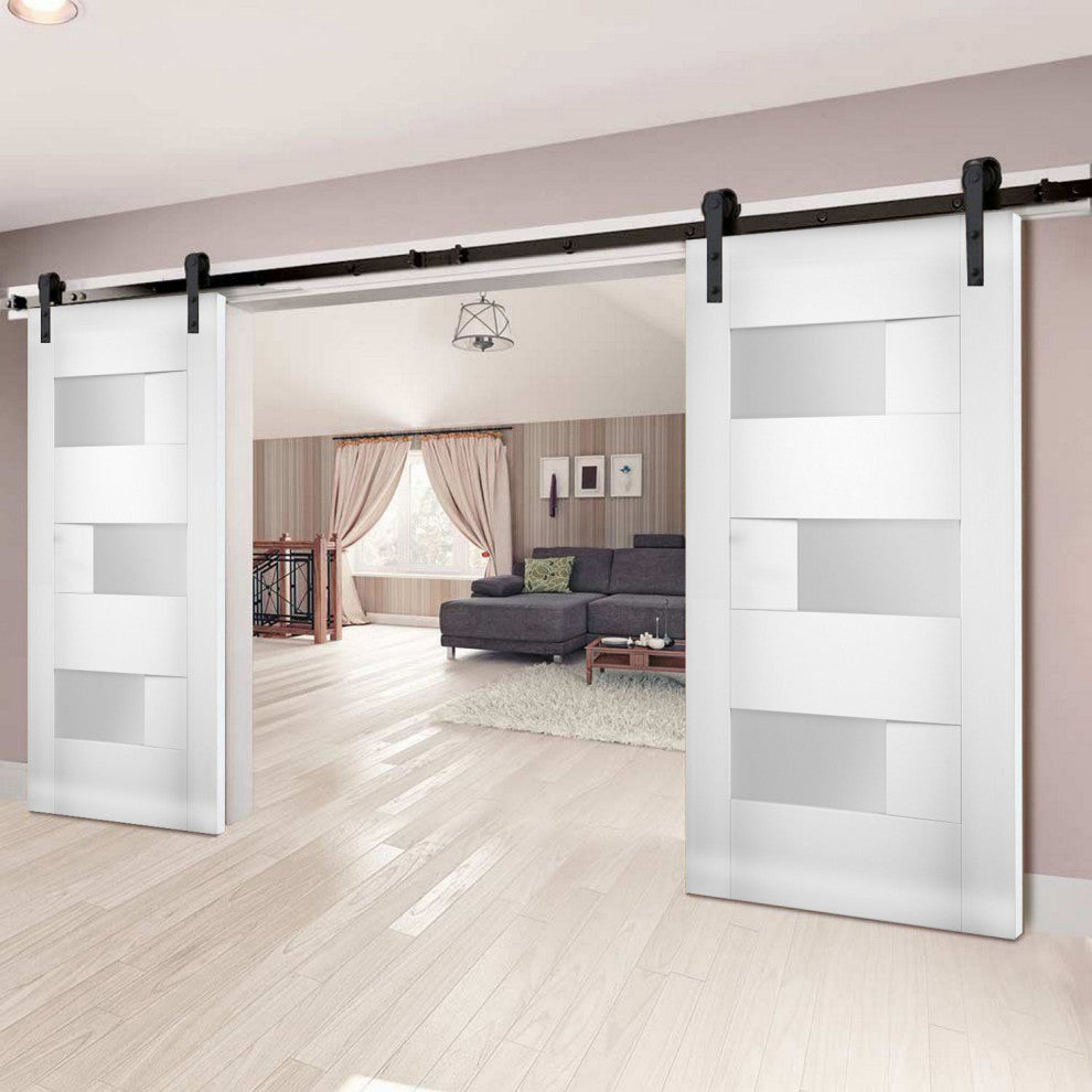 Slab Door Panel Opaque Glass / Sete 6933 White Silk / Finished Doors, 30" X 96"
