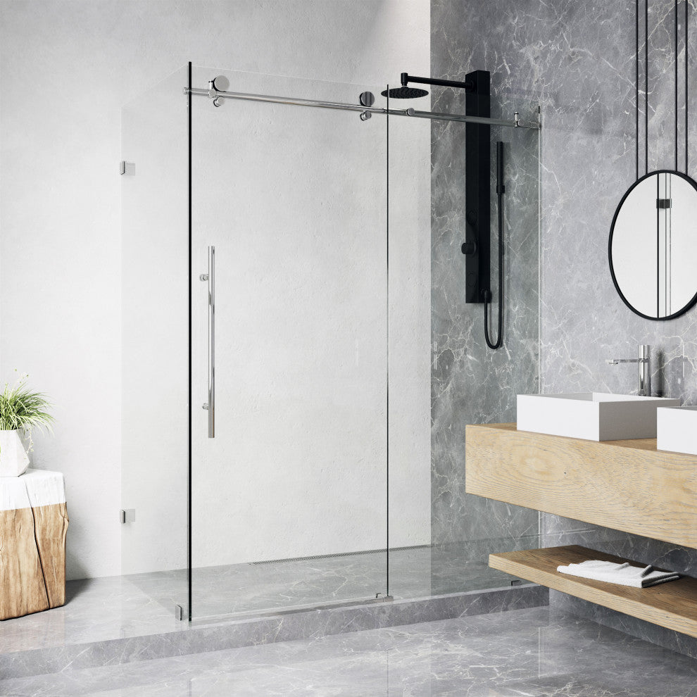 VIGO Elan E-Class Frameless Sliding Shower Enclosure, Chrome, 35" D X 46" W X 76" H, Without Base