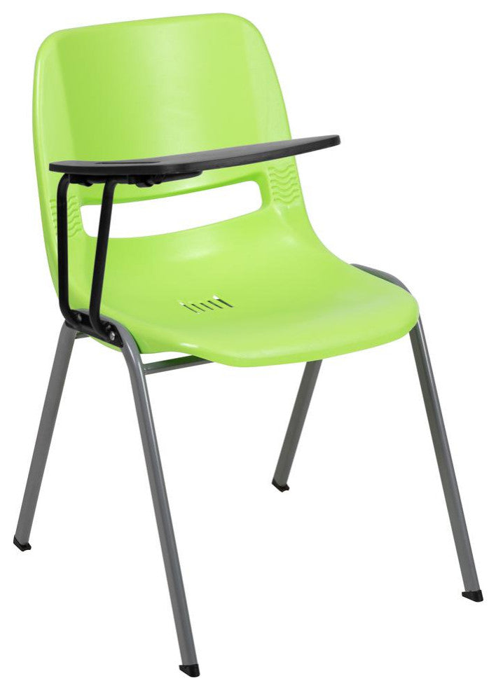 Ergonomic Shell Chair With Right Handed Flip-Up Tablet Arm, Green/Right