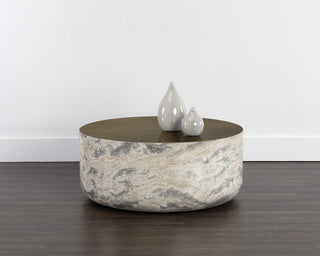 Diaz Coffee Table, Marble Look, Antique Brass