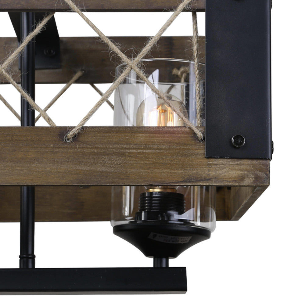 LNC 32" 5-Light Wood Farmhouse Brown Linear Kitchen Island Light