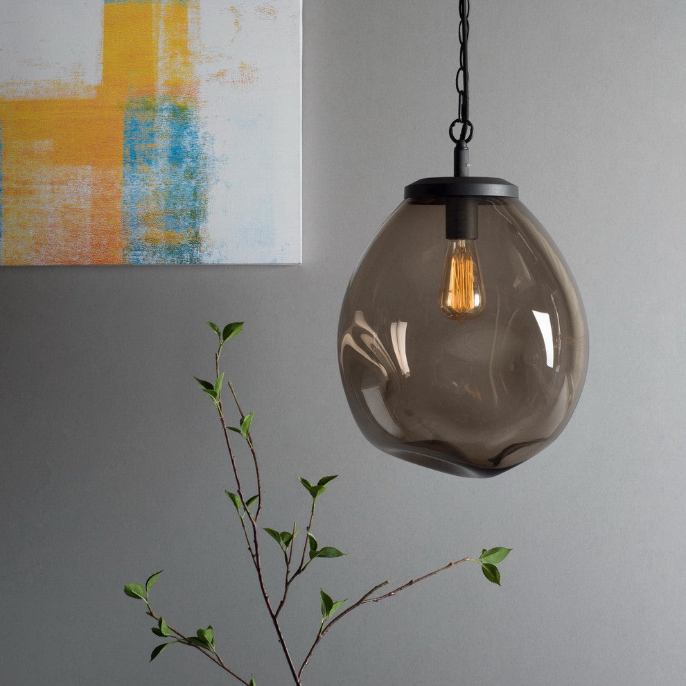 Pendant Light Handblown Glass Contemporary Hanging Light, Brown,16"