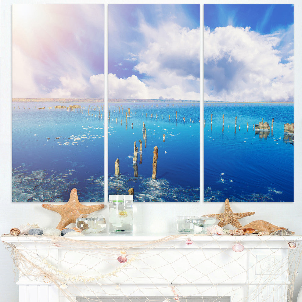 "Blue Salt Lake Under Clouds" Metal Wall Art, 3 Panels, 36"x28"
