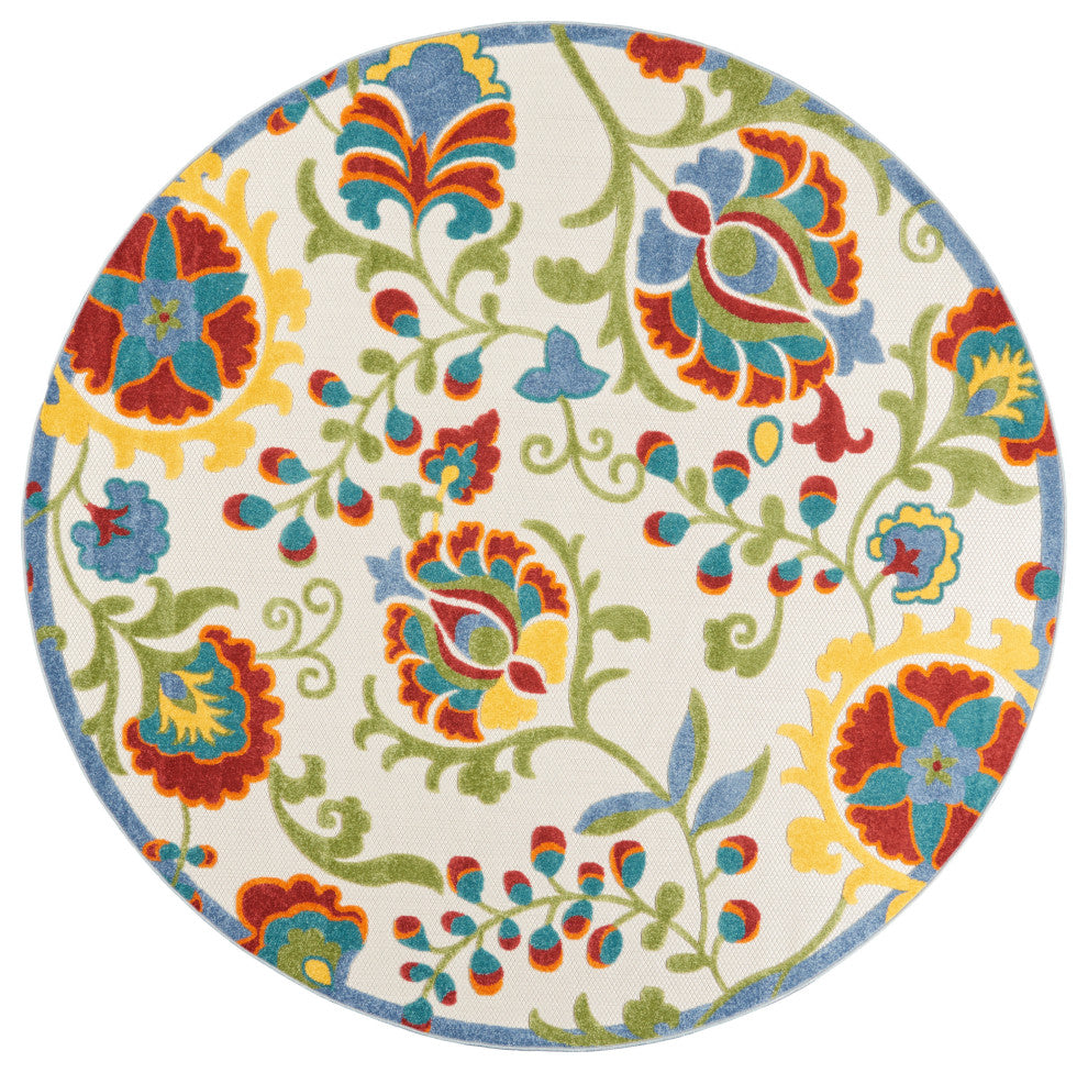 Nourison Aloha 7'10" Round Ivory/Multi Farmhouse Area Rug