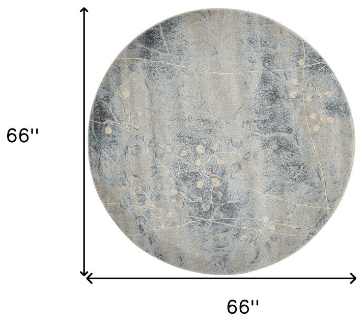6' Blue Round Floral Power Loom Area Rug