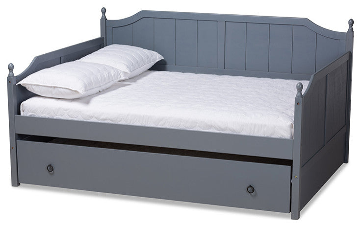 Lainey Traditional Farmhouse Full Daybed With Twin Trundle, Gray