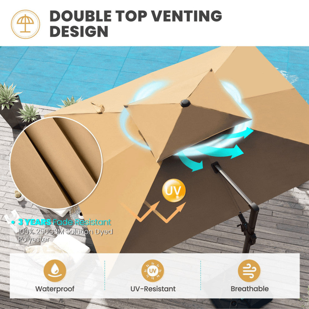 11' Tan Polyester Round Tilt Cantilever Patio Umbrella With Stand