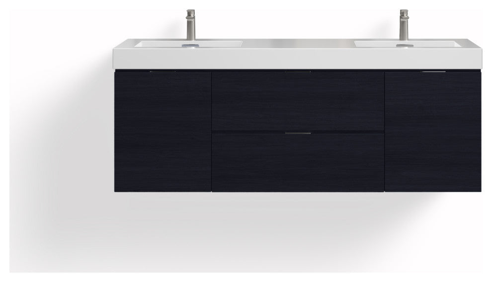 Boutique Bath Vanity, Black, 60", Double Sink, Wall Mount