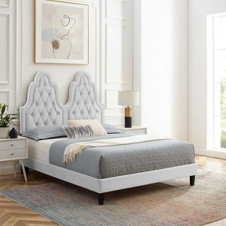 Alexandria Tufted Performance Velvet Twin Platform Bed, Light Gray