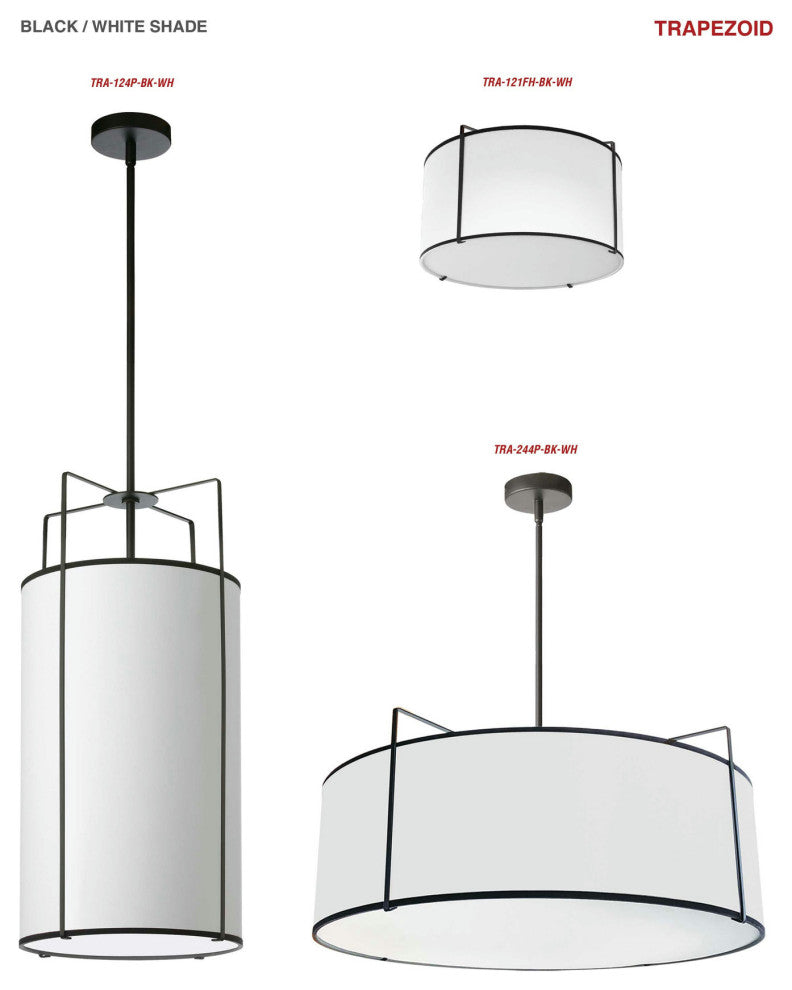 Trapezoid 2 Light Flush Mount Drum White Shade w/ White Fabric Diffuser