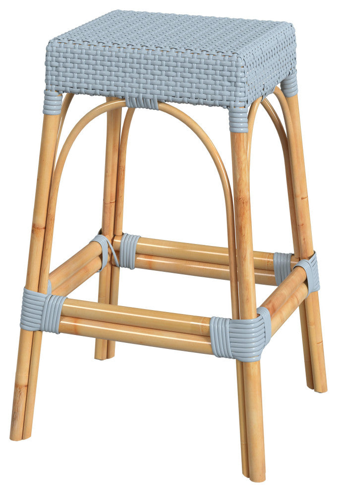 Tobias 30" Rectangular Rattan Barstool, Twilight Blue
