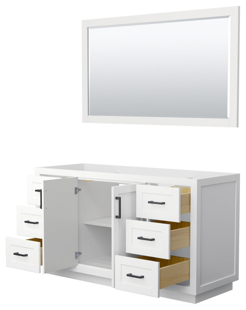 60" Single Bathroom Vanity, White, No Countertop, Black Trim, 58" Mirror