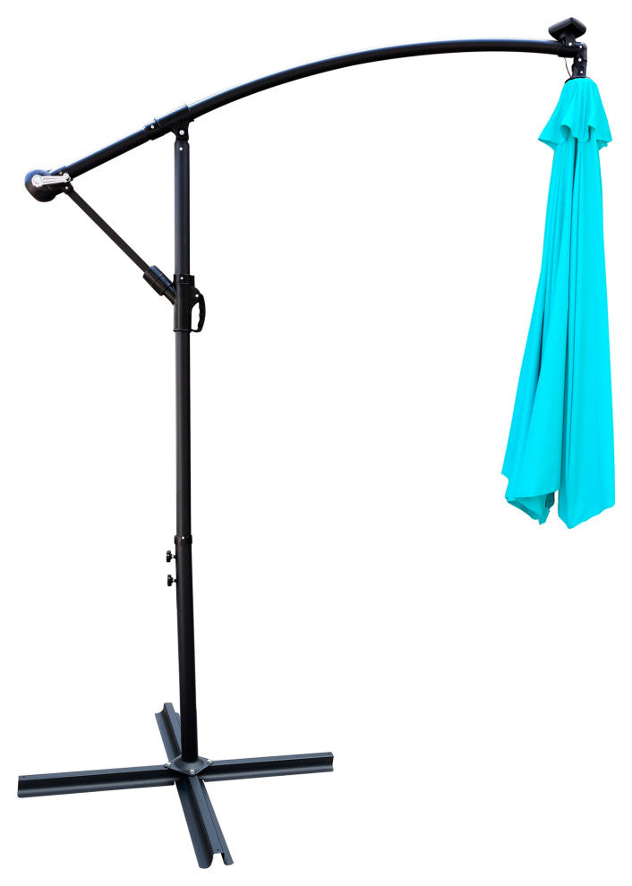 10' Steel Patio Umbrella Outdoor Market With Crank and LED Lights, Light Blue
