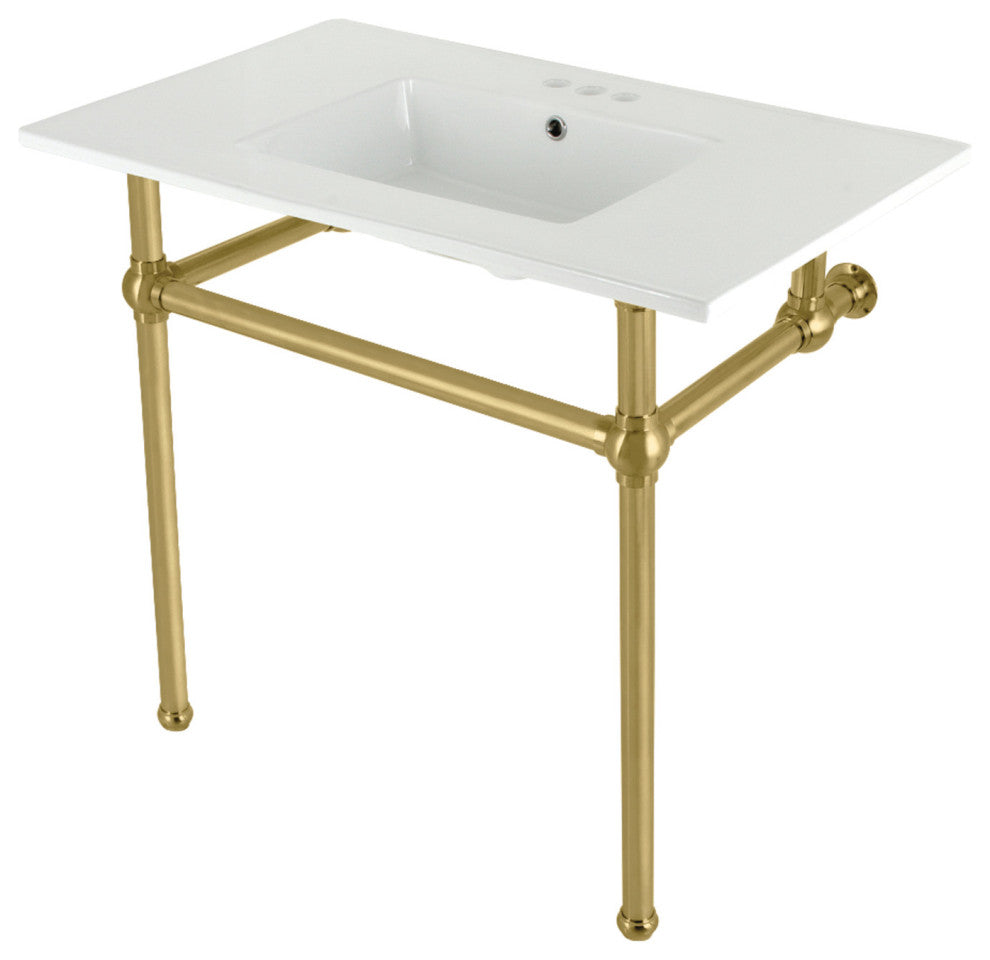 Kingston Brass KVBH37227W4BB 37" Console Sink, Legs, 8", 3 Hole