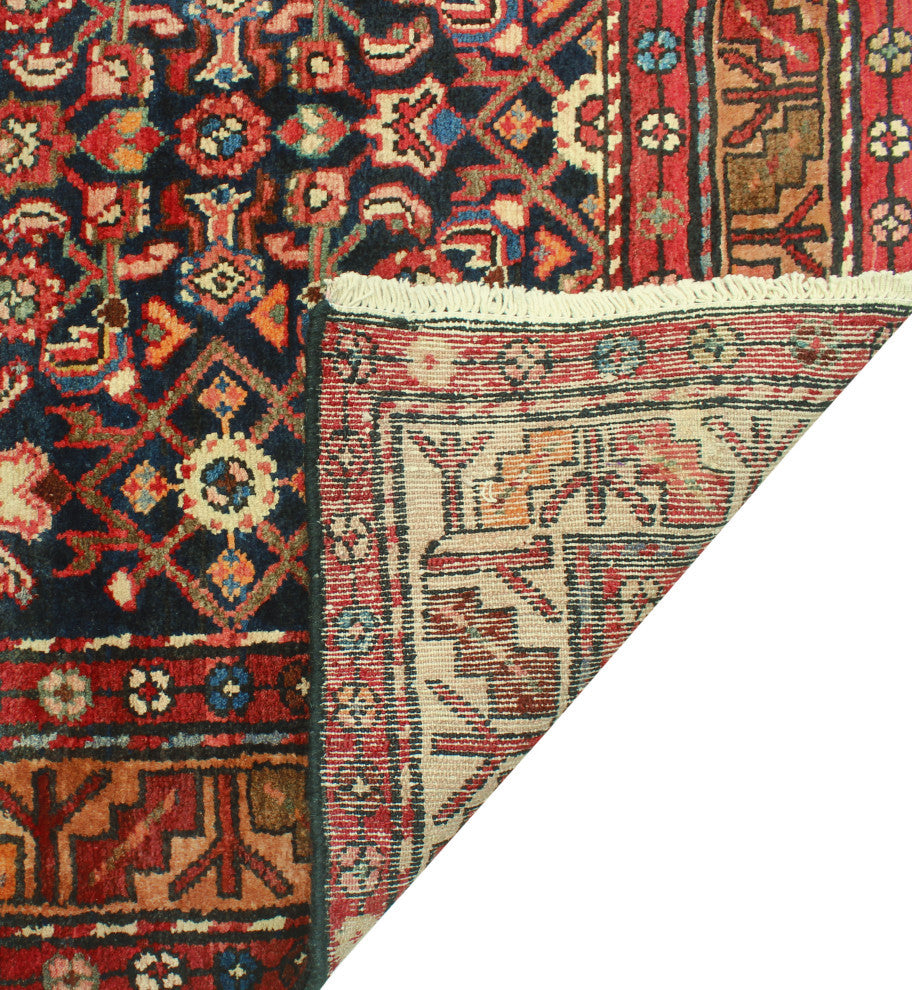 Fine Vintage Distressed Majeed Navy/Red Runner, 3'7 x 9'4