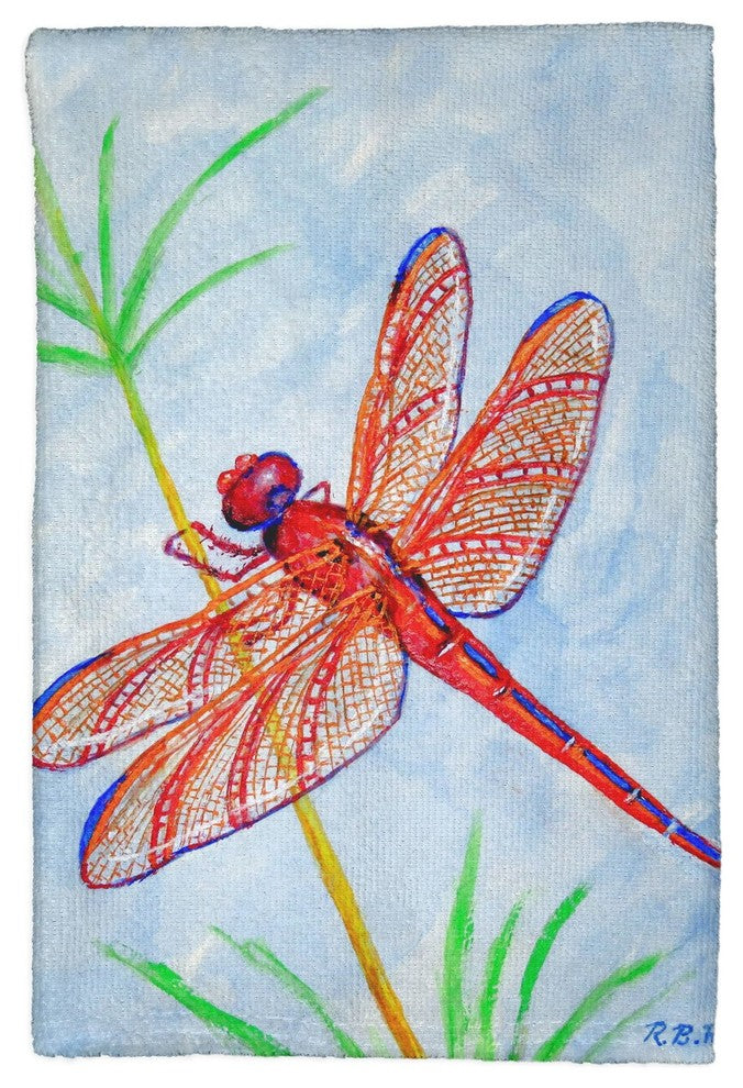 Red Dragonfly Kitchen Towel - Two Sets of Two (4 Total)