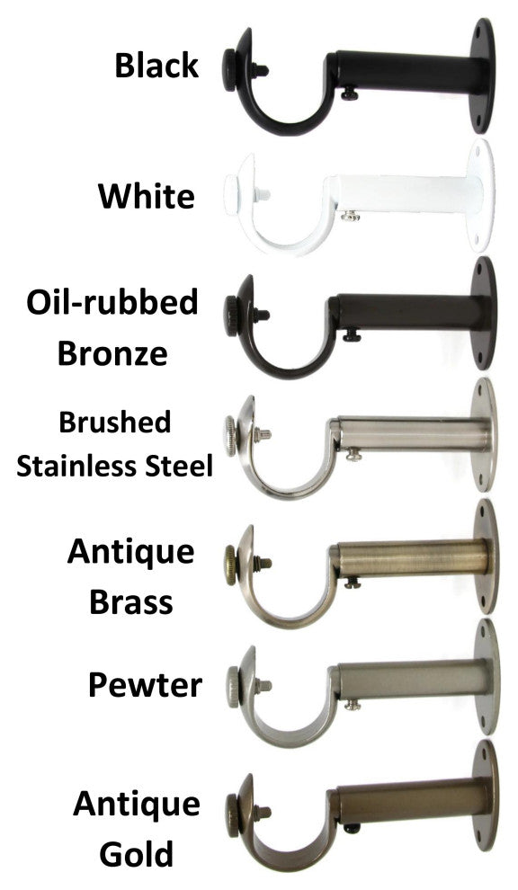 Adjustable Curtain Rod Bracket, 1 1/8"-1 1/4", Brushed Steel, Single