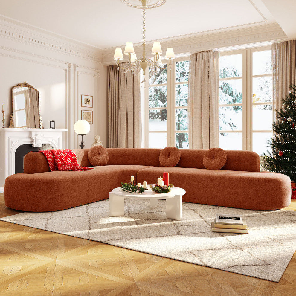 GDF Studio 122" Extra Large Curved Fabric Sectional Sofa, Orange