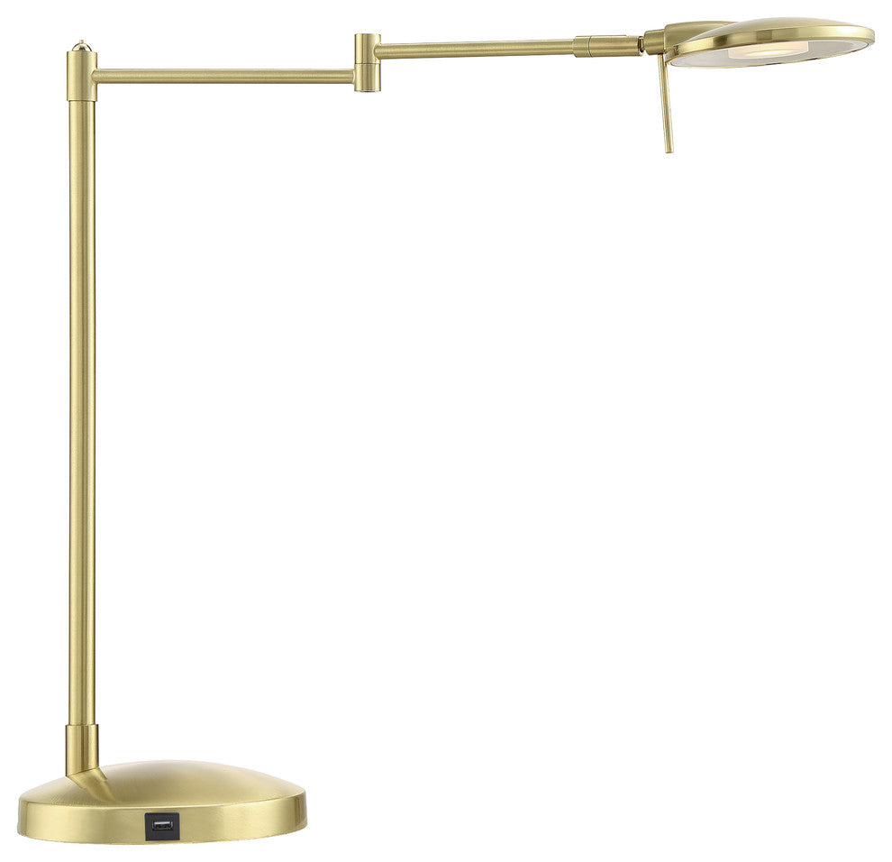 Dessau Turbo Swing-Arm Table Lamp with USB, Satin Brass