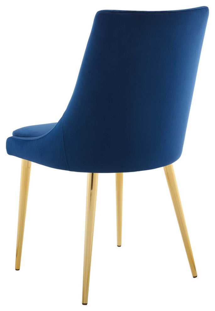 Modern Dining Room Side Dining Chair, Velvet Fabric Metal Steel, Navy Blue