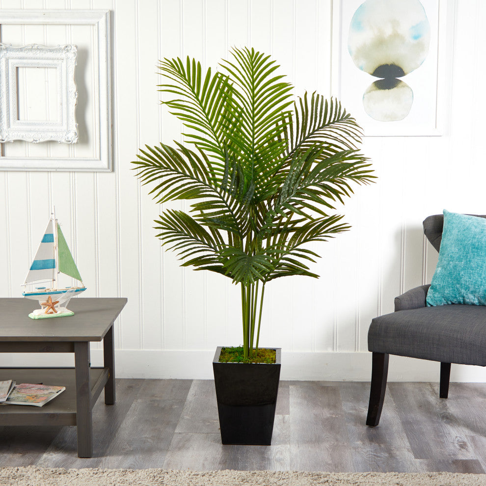 5' Paradise Palm Artificial Tree, Black Metal Planter
