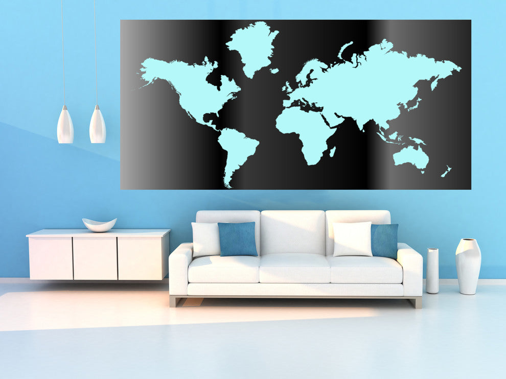 Studio Map Mural, Aqua Gradient, Wallpaper, 8 Panels, 142"x69"