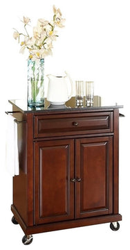 Catania Modern Black Granite Top Portable Kitchen Cart in Mahogany