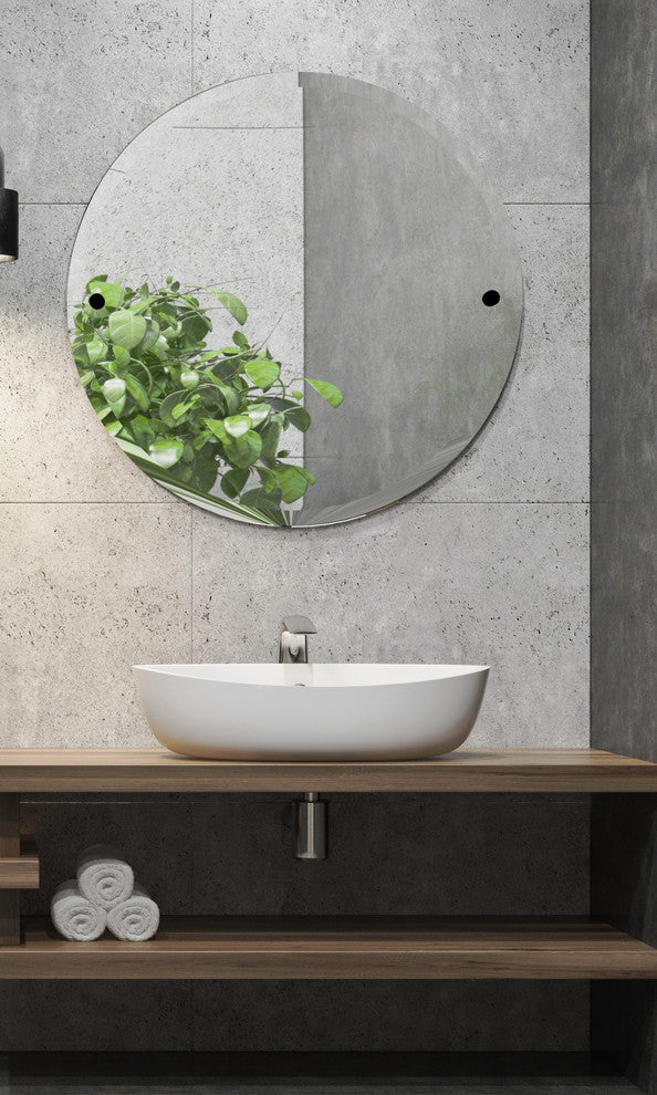 Shadwell Frameless Round Beveled Edge Tilt Mirror, Antique Bronze