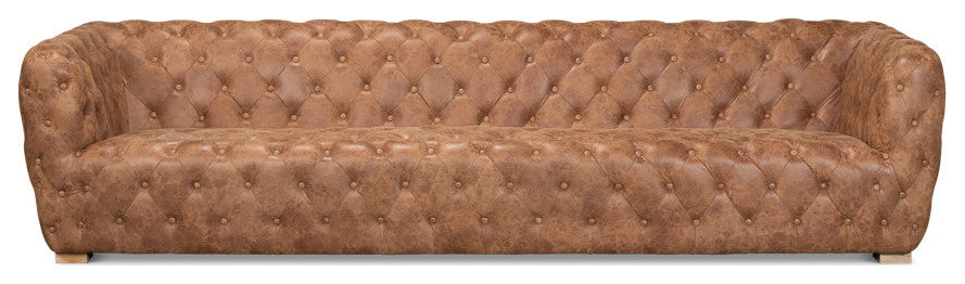 112" Long Tufted Leather Stanley Sofa Tan