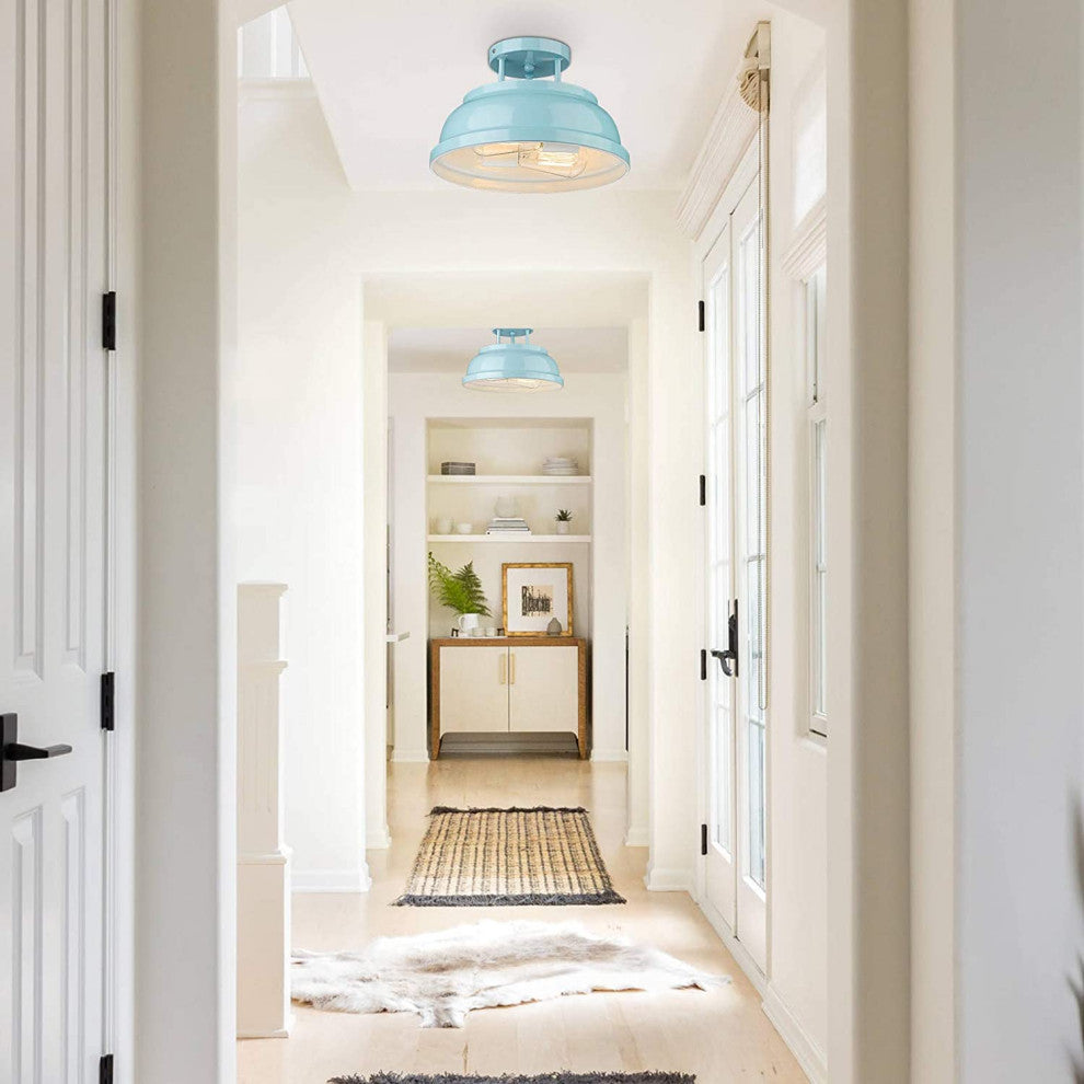 2 Light Modern Semi Flush Mount, Light Blue