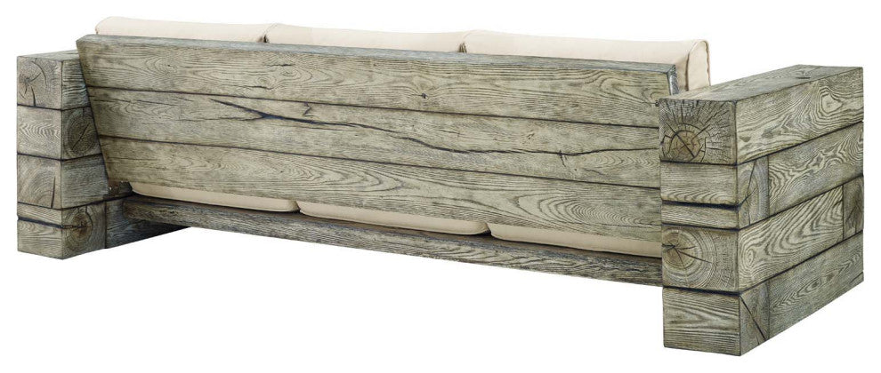 Lounge Sofa Chair Table Set, Sunbrella, Simulated Wood, Gray Beige, Outdoor