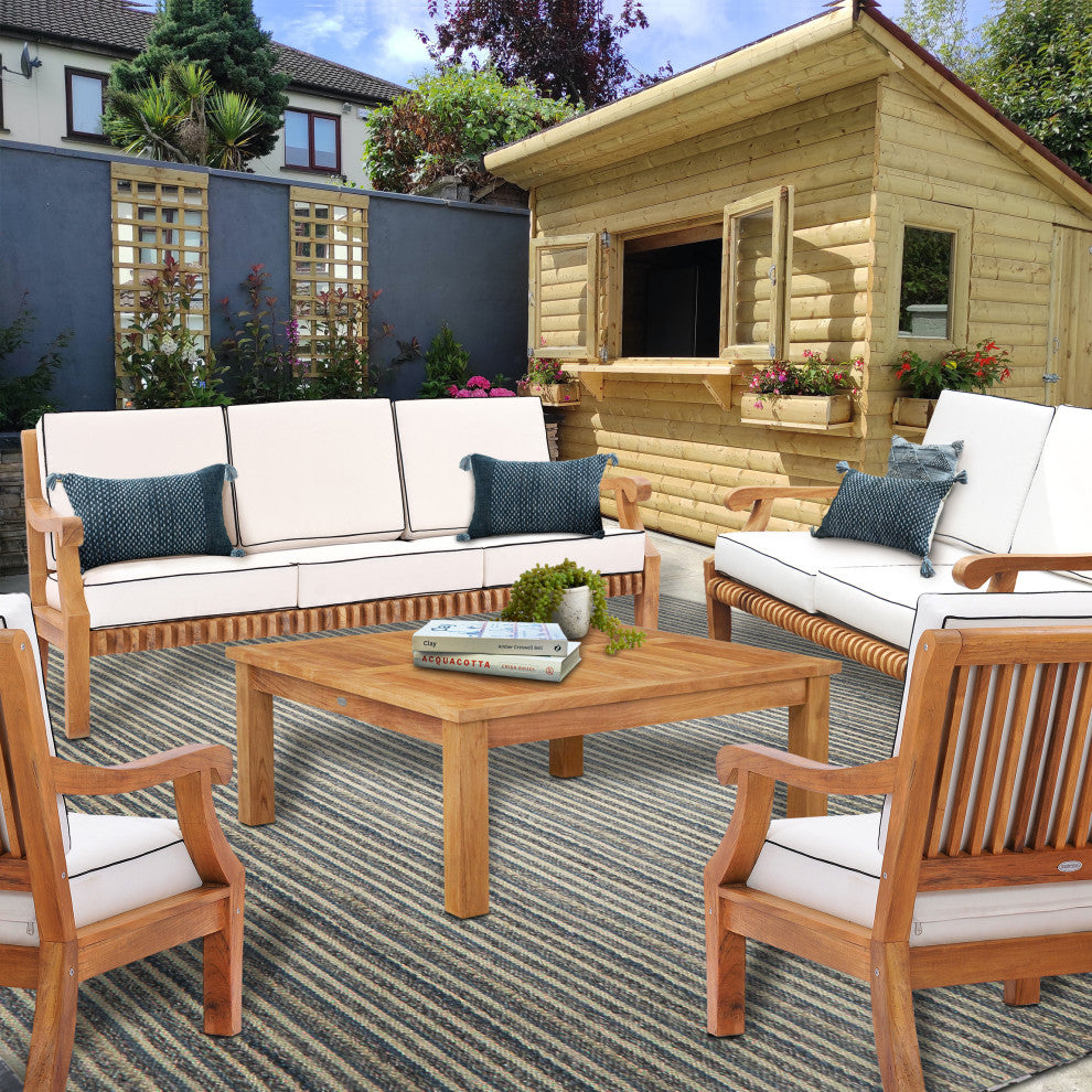 Teak Wood Deep Seating Patio Sofa with Cushions