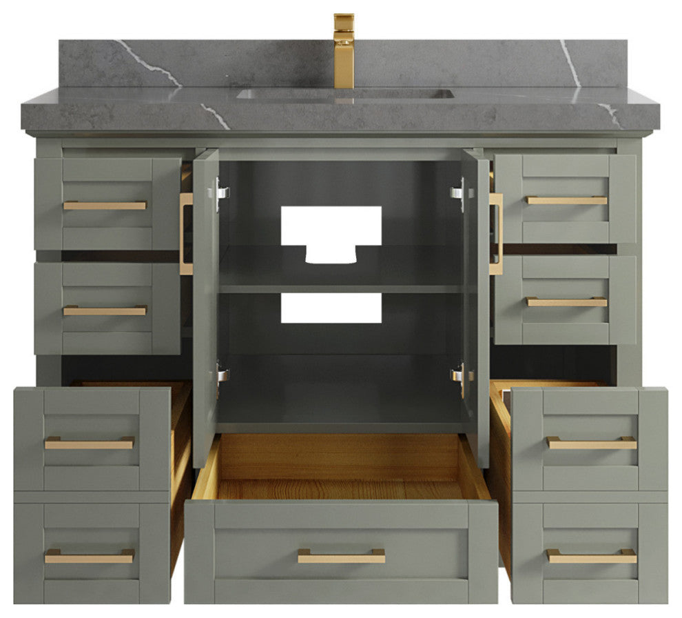 Boston 48 Single Sink Bath Vanity in Evergreen 2" Piatra Gray