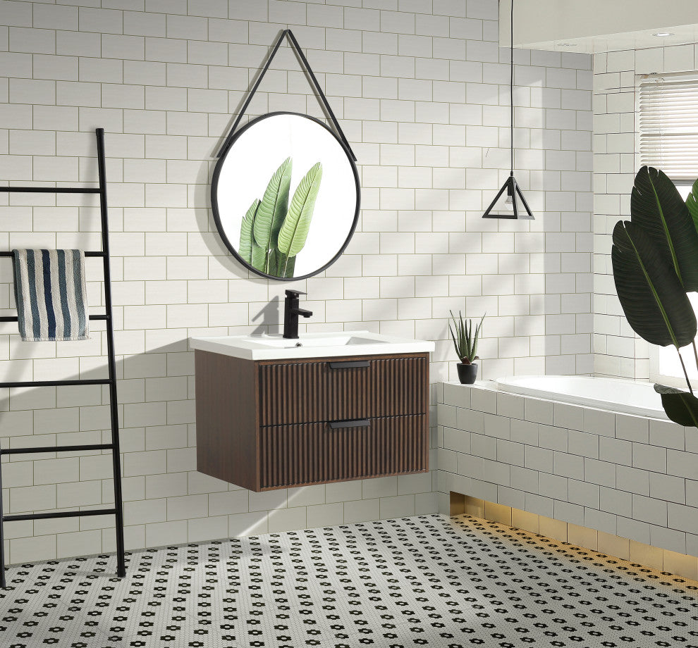 Ari Kitchen and Bath San Diego Bath Vanity, Walnut, 30", Single Sink, Floating
