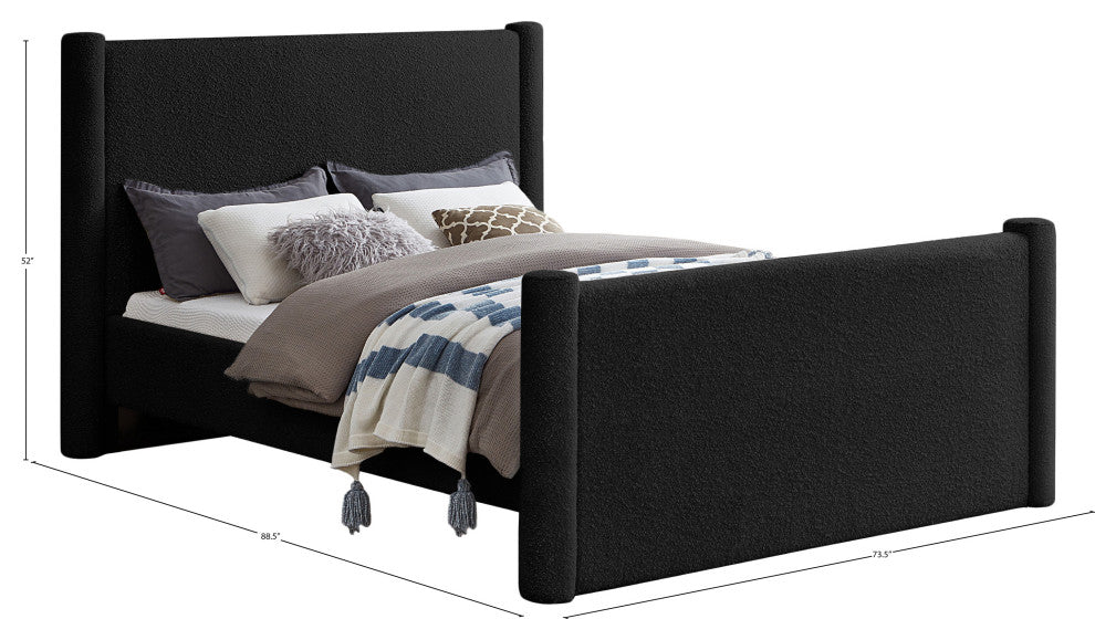 Elias Upholstered Bed, Black, Queen, Boucle Fabric