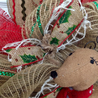Skating Reindeer Handmade Deco Mesh Winter Holiday Wreath