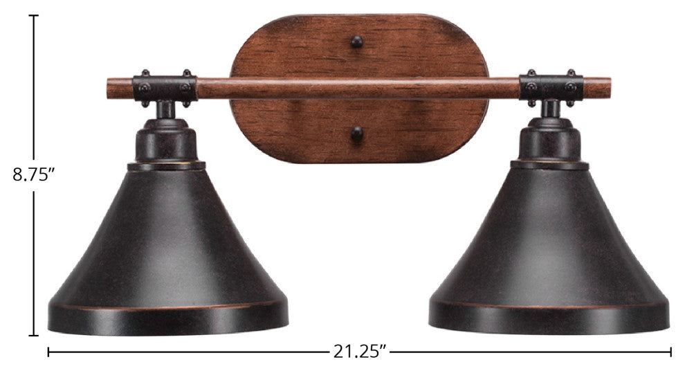 Blacksmith 2-Light Bath Bar, Dark Granite Cone Metal Shade