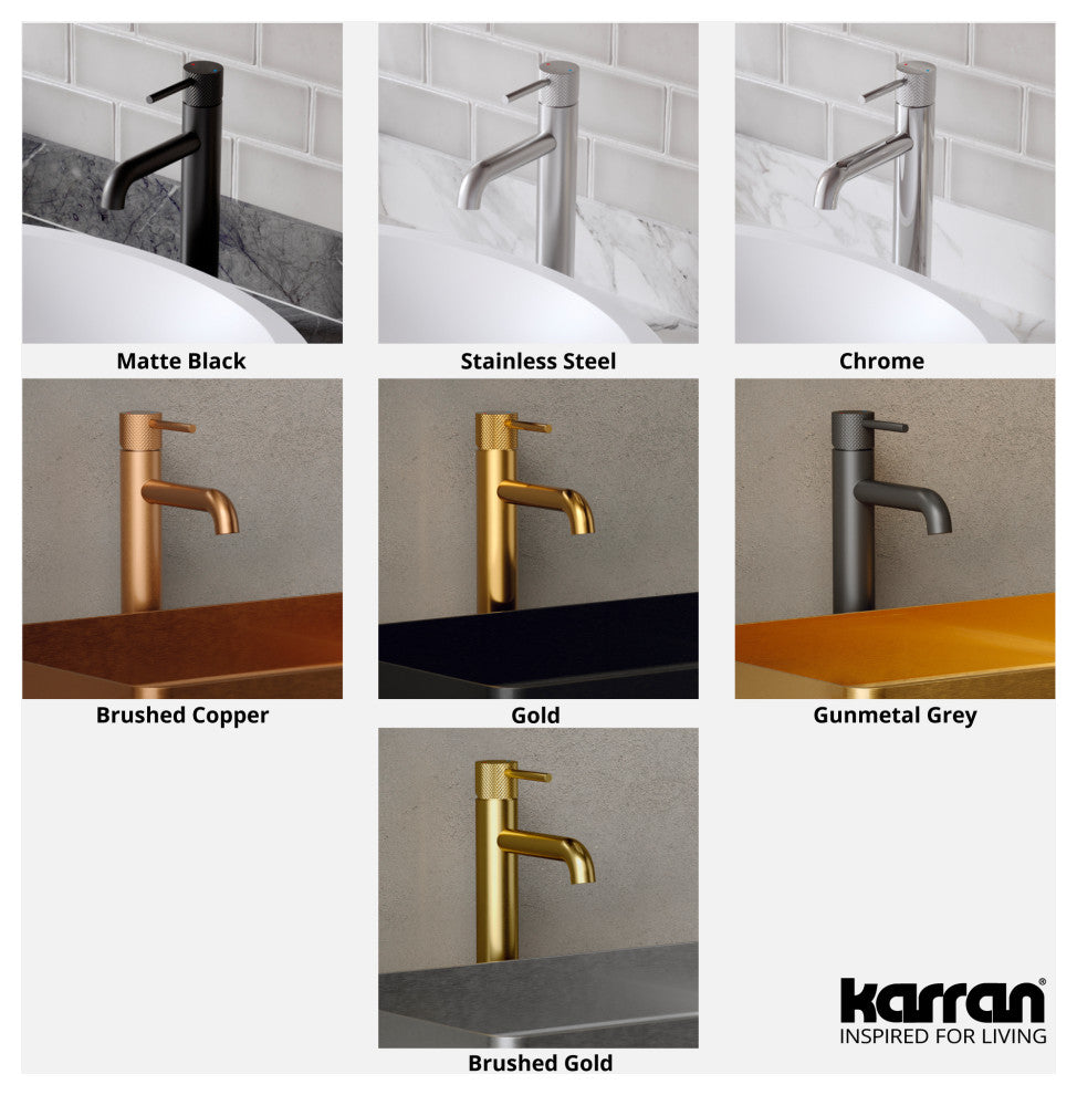 Karran 1-Handle 1-Hole Vessel Faucet With Pop-up Drain, Brushed Gold