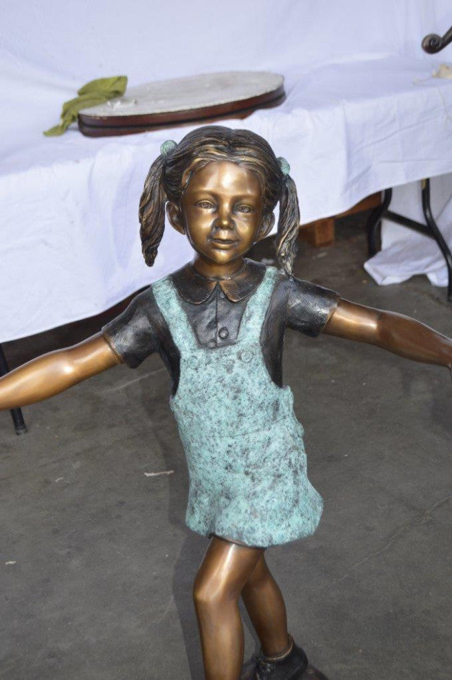 Three children happily holding hands bronze statue -  Size: 31"L x 19"W x 41"H